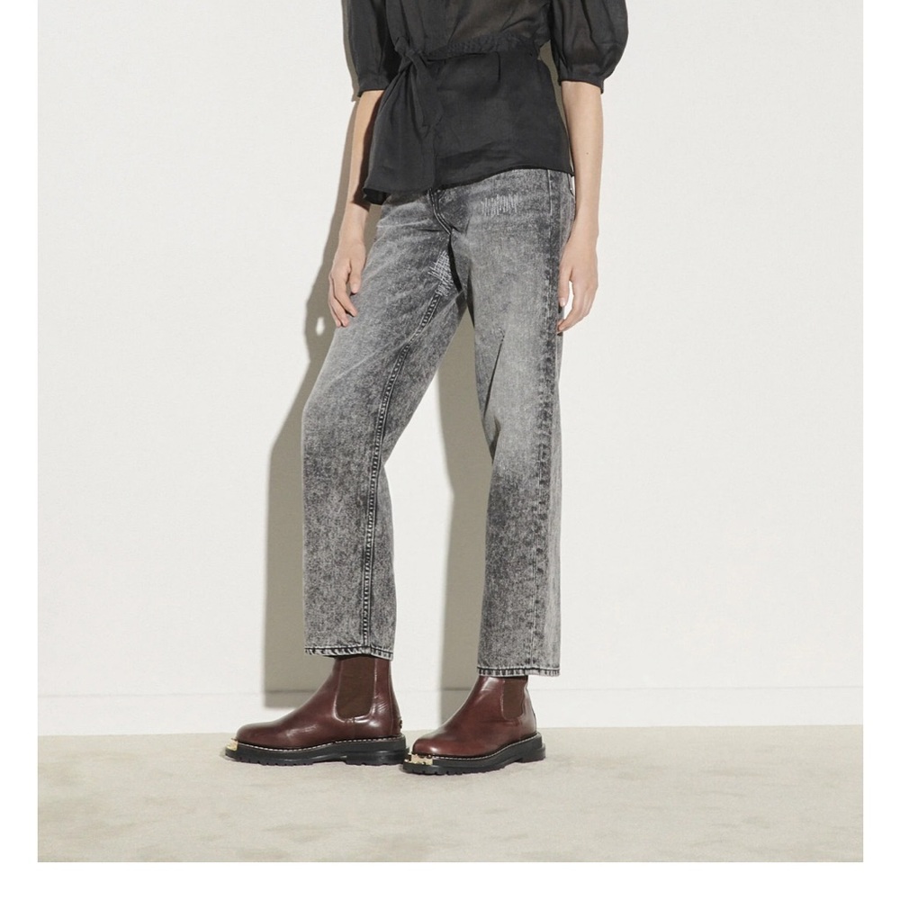 Sandro black linen blouse with pearl detail.